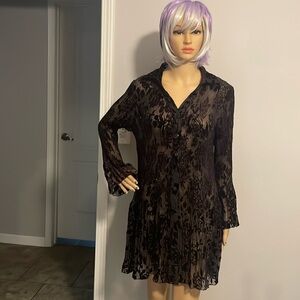 Rossi Roma Sheer Black Crushed Velvet Floral Dress Large Made in Italy